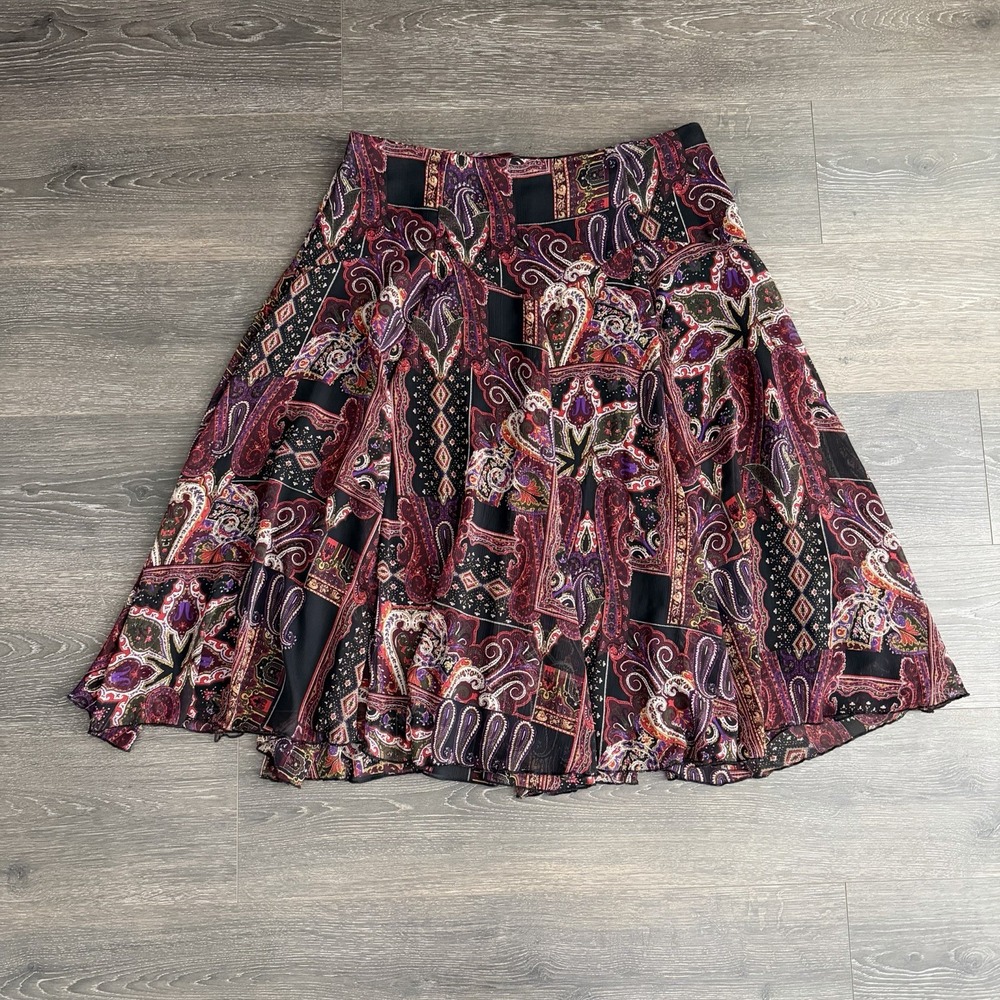 Coldwater Creek Midi Skirt Womens Large Red Paisley Lined Whimsigoth Y2K Fairy